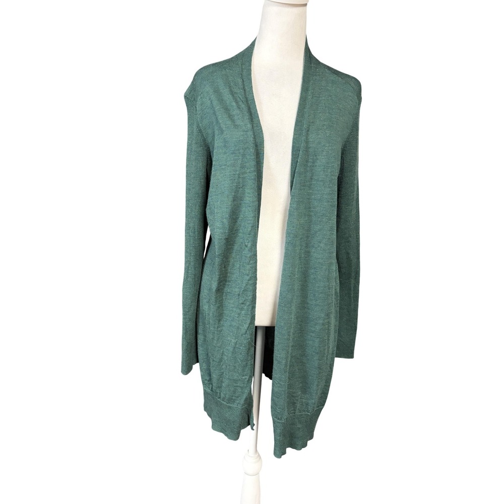 Eileen Fisher Sweater Cardigan Womens M Green 100% Merino Wool Open Front Knit